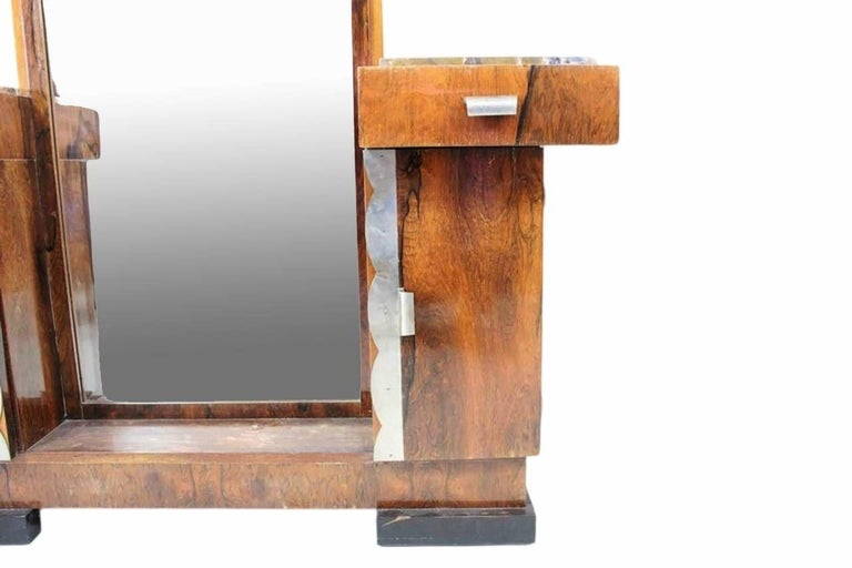 Art Deco Donald Deskey Style Palisander Wood and Marble Vanity w/ Full Mirror