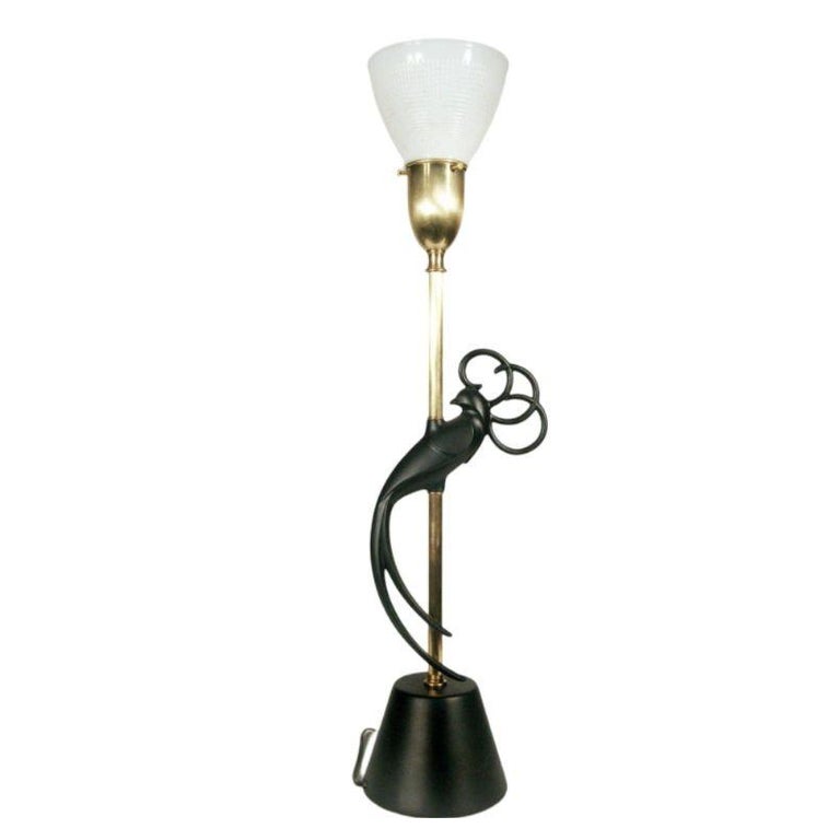 Mid-century Brass & Steel "Lovebird" Sculptral Table Lamp by Rembrandt , Pair