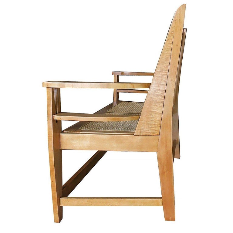 Blonde Wood Sofa with Clothespin Shaped Accents In The Style of Stickley