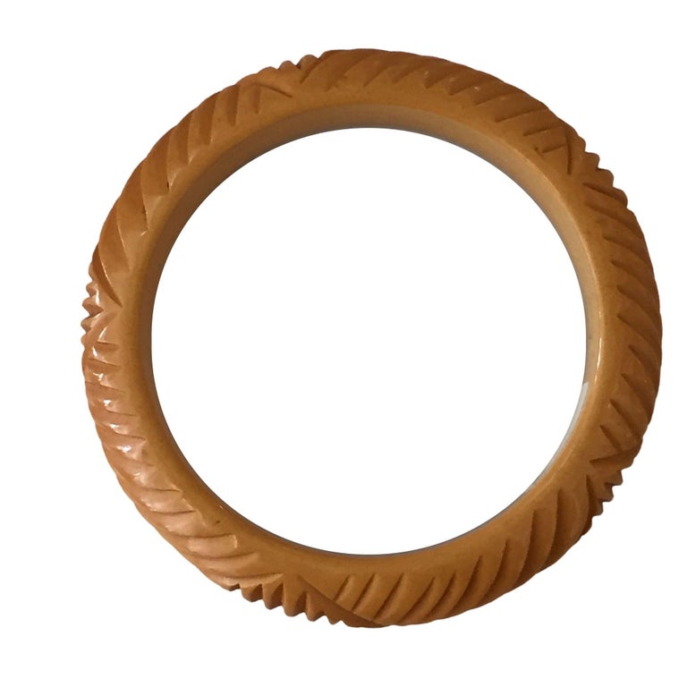 Vintage Carved Butterscotch Bakelite Bangle, circa 1930s