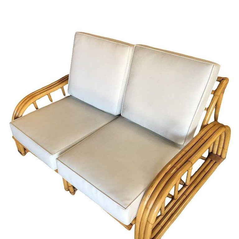 Rare Restored Museum Quality 3-Strand Rattan Settee, Paul Laszlo for Ficks Reed