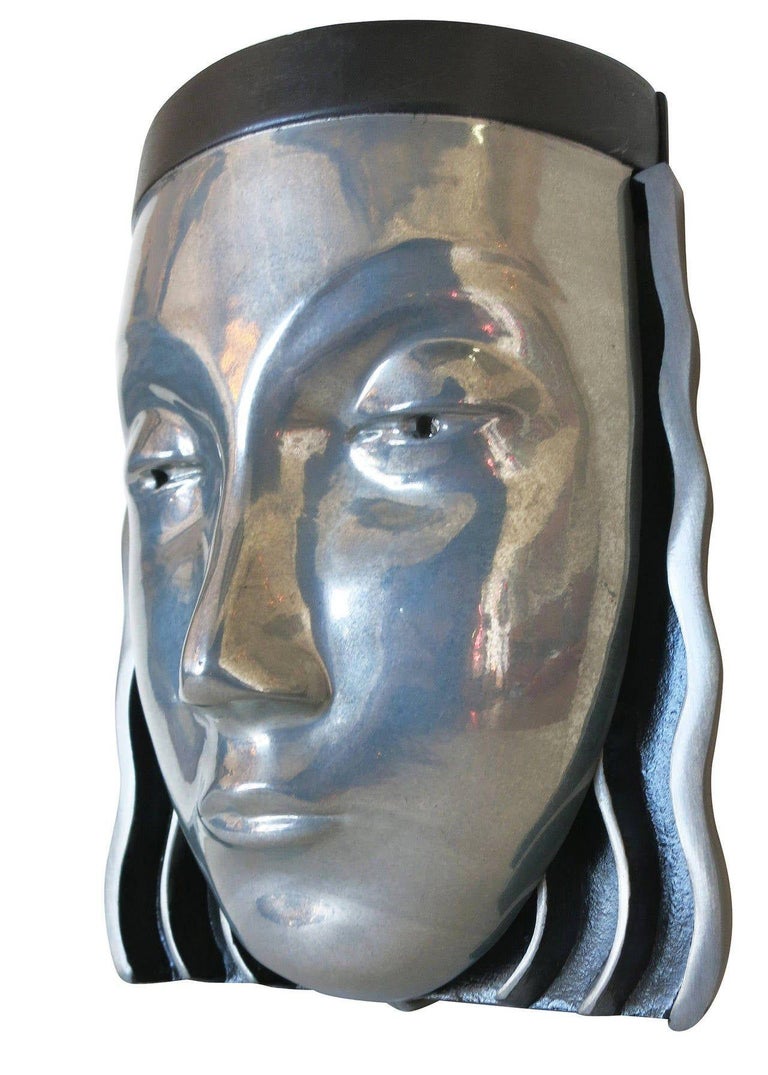 Art Deco Style Female Face Mask Wall Sconce