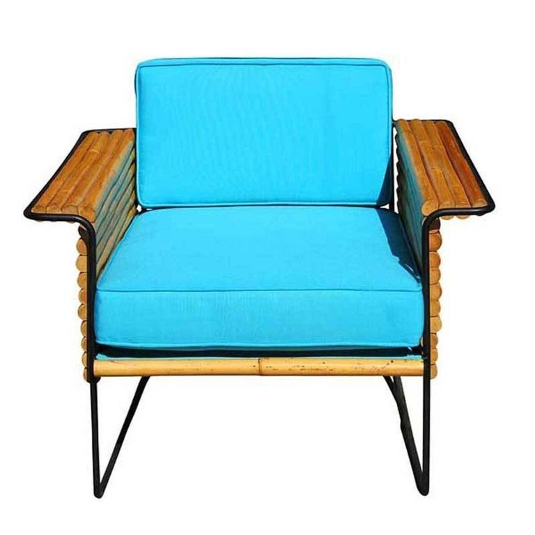 Restored Pair of Wrought Iron and Rattan Ski Club Lounge Chairs by Shirley Ritts