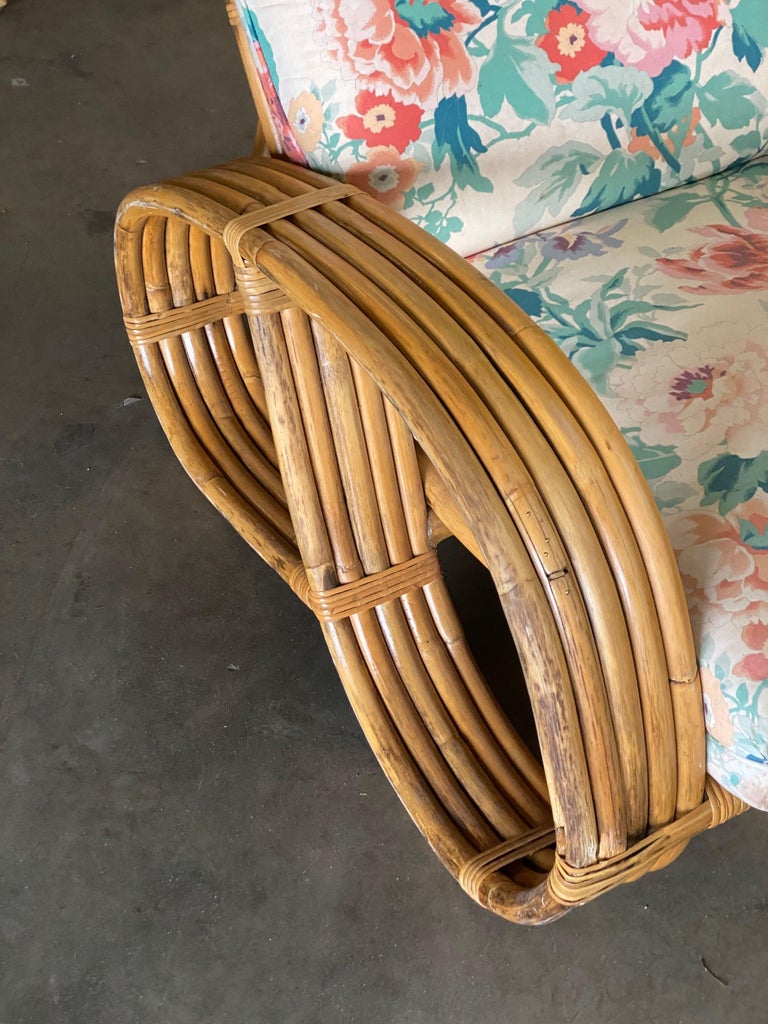 Restored Mid Century 5-Strand Reverse Pretzel Rattan Lounge Chair