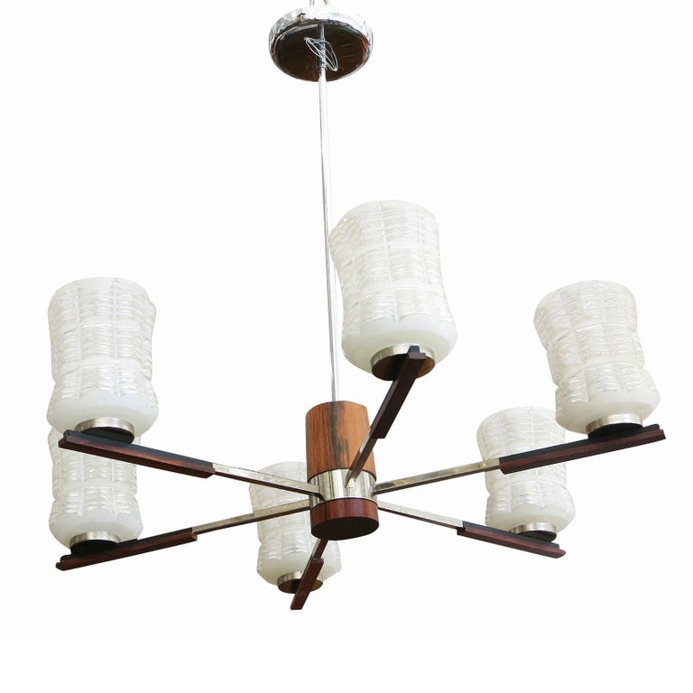 Italian Sputnik Chandelier in Rosewood Chrome with Glass Shades