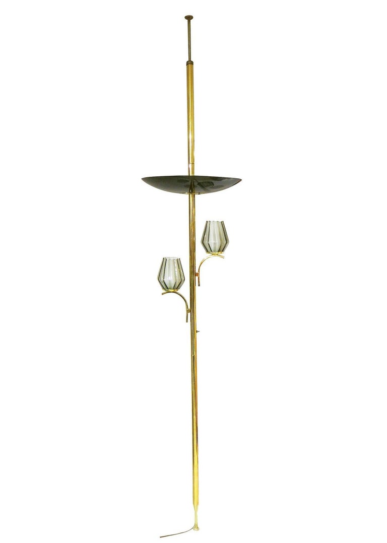 Mid Century Brass Triple Light Floor to Ceiling Tension Pole Lamp