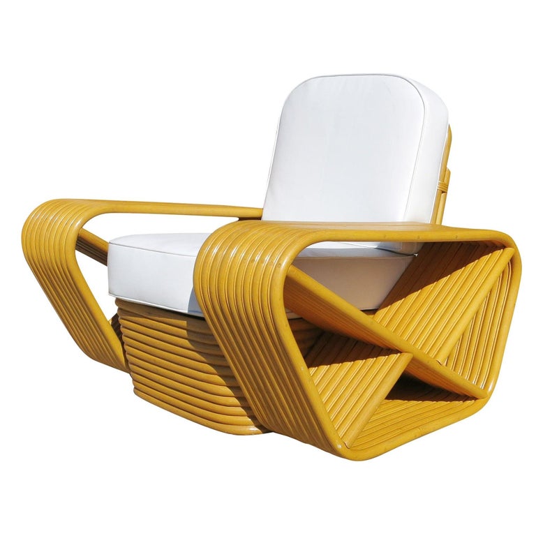 Restored 10 Strand Square Pretzel Rattan Lounge Chair Paul Frankl Style
