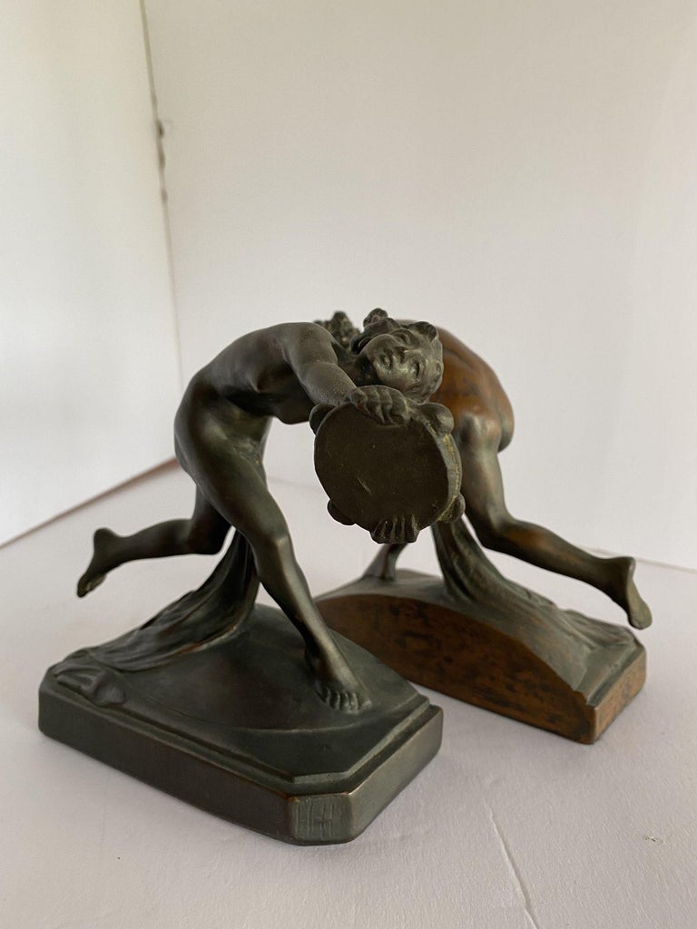 Art Nouveau Nude Female Nymph Cast Bronze Bookends, Pair