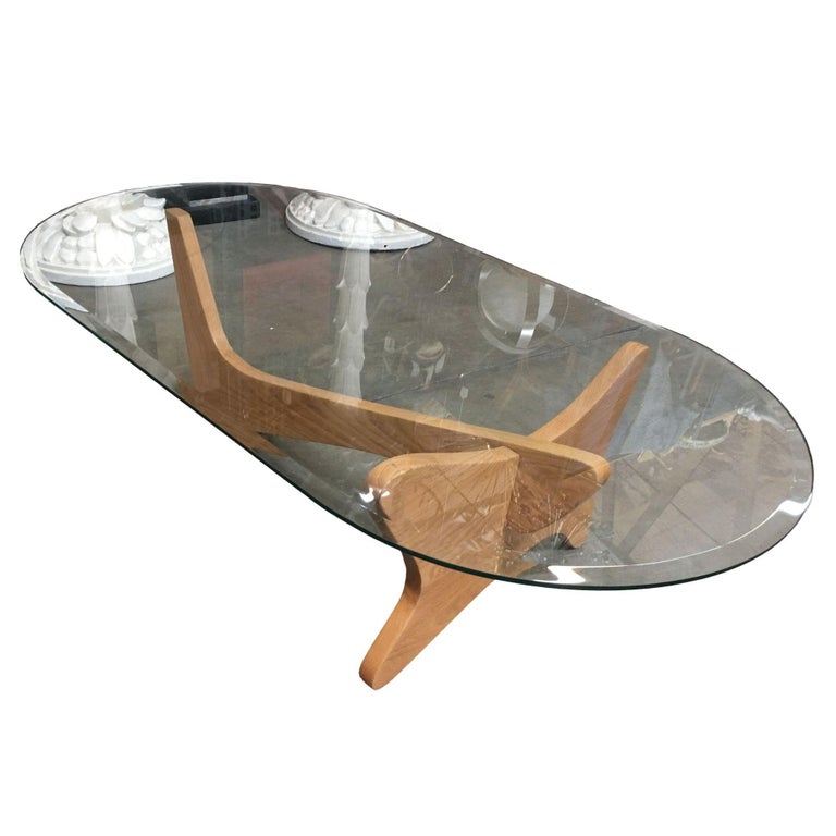 Mid-Century Modern Noguchi Style Oval Glass Coffee Table