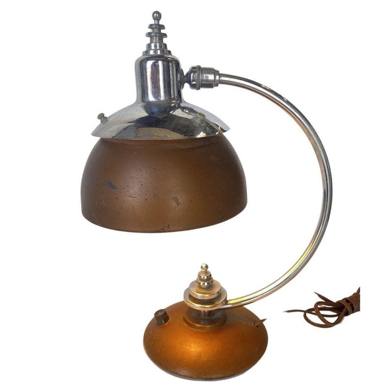 1930's Machine Age Chrome and Copper Desk Lamp