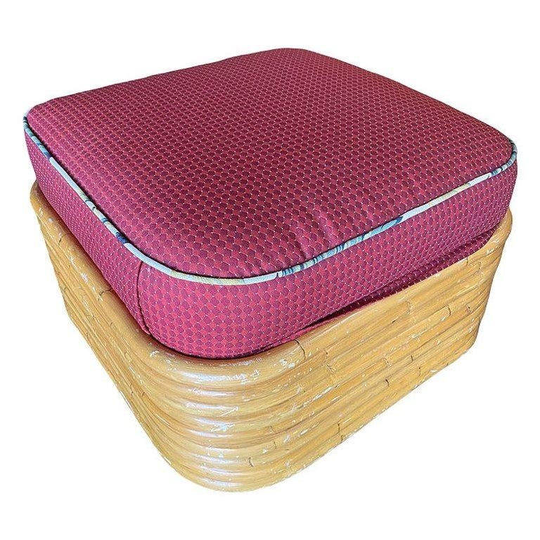 Restored Mid Century 9 Strand Paul T Frankl Style Stacked Rattan Ottoman Stool