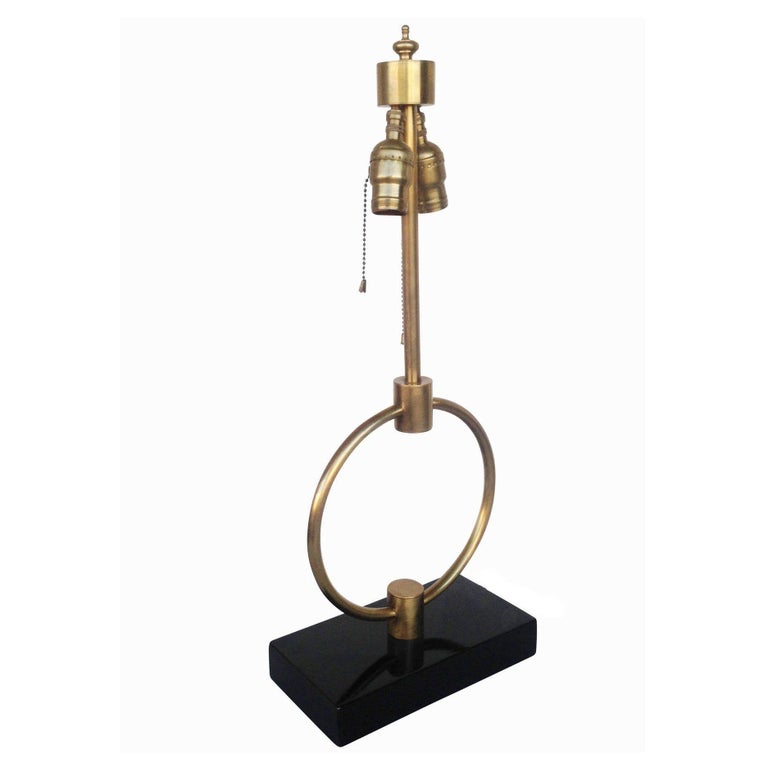 Mid-century Gilbert Rohde Style Brass Ring Table Lamp, Pair