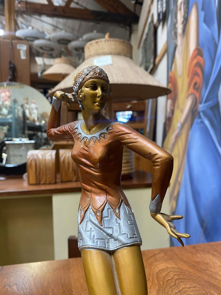 Neo Art Deco Copper-Tone Female Dancer Statue Dancer by Biess