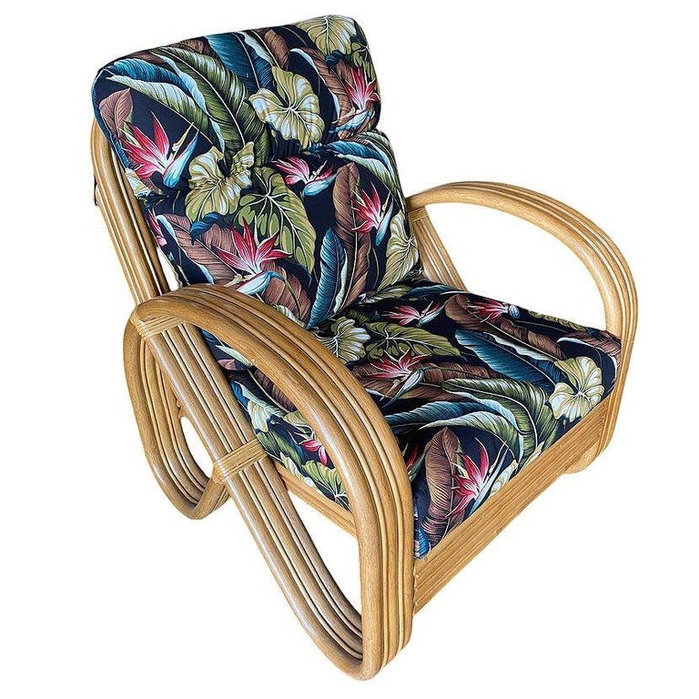 Restored 3/4 3-Strand Round Pretzel Rattan Lounge Chair w/ Ottoman, 2 Available