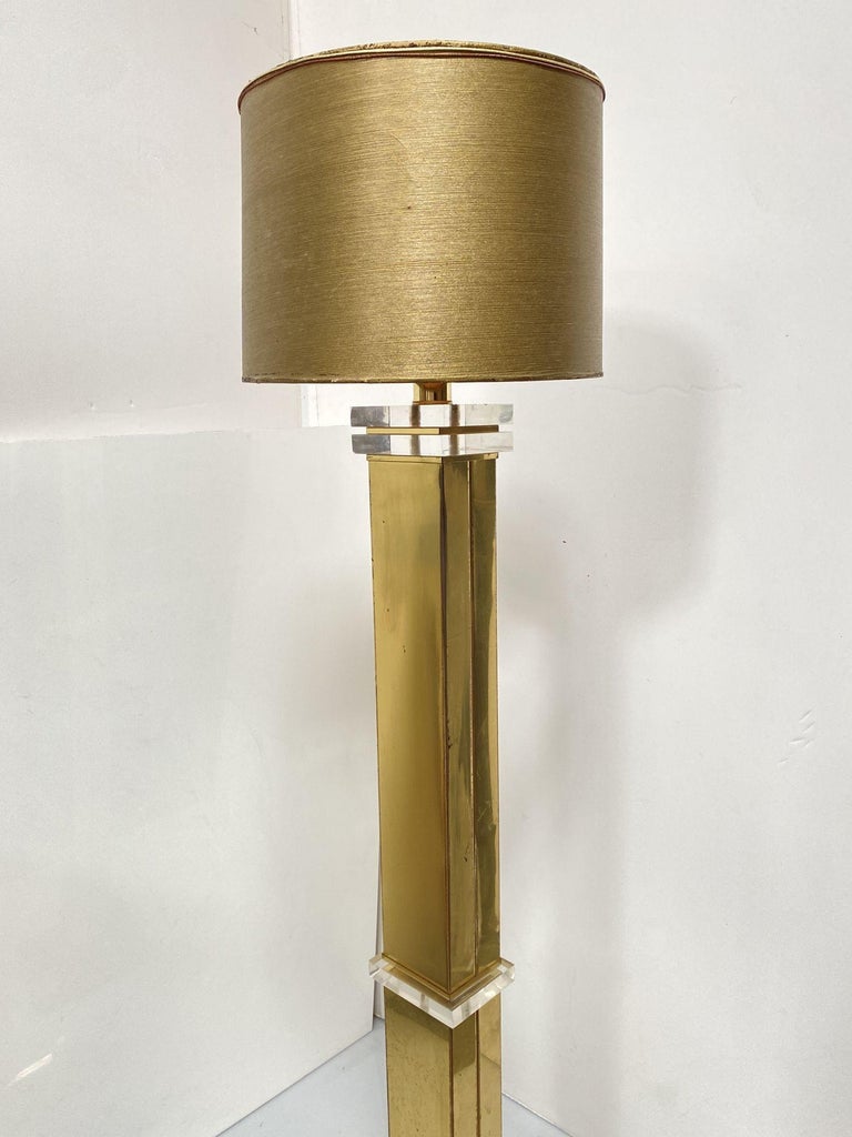 High Style Modern Lucite Acrylic and Brass Floor Lamp, Circa 1970