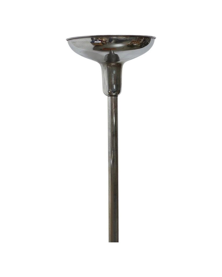 Art Deco Chrome & Wood Torchiere Floor Lamp End Table