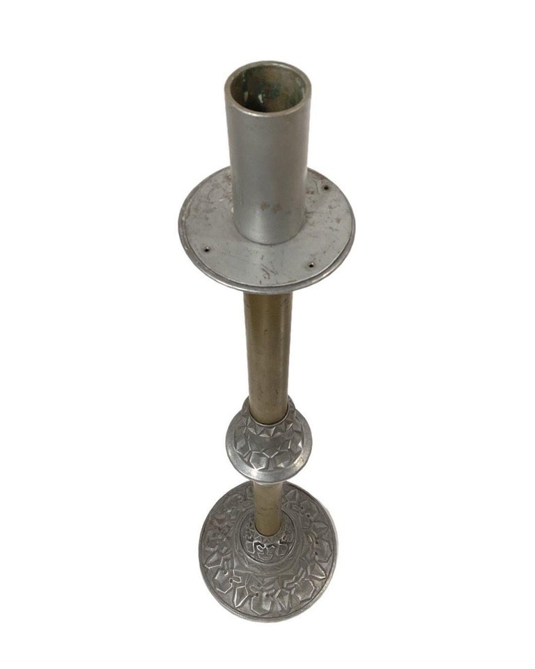 Arts and Crafts Two Tone Aluminum and Brass Art Deco Floor Standing Candelabra