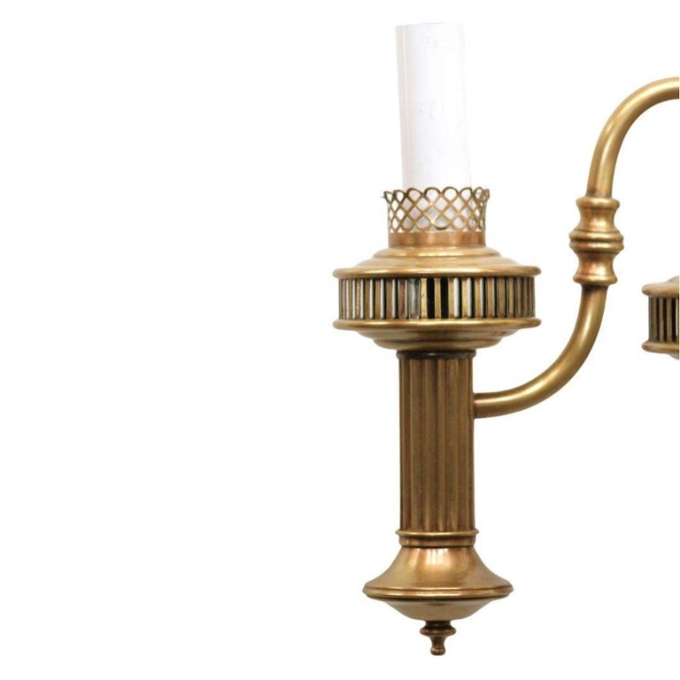 American Colonial Brass Electric Converted Oil Lamp Wall Sconce, 2 Available