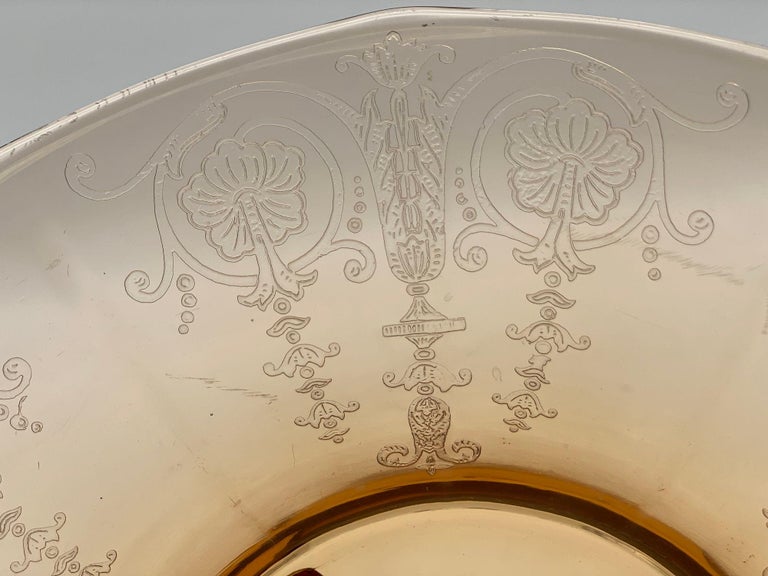 Vintage Bohemian Peach Intaglio Glass Fruit Bowl, Circa 1930