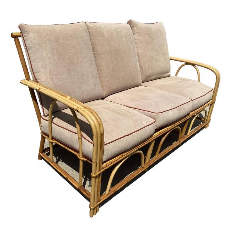 Restored "1949er" Rattan Lounge Chair & Sofa Livingroom Set