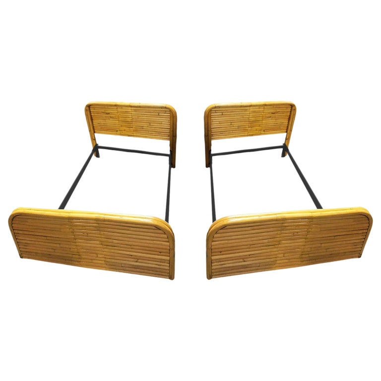 Pair of Mid-Century Restored 1948 Stacked Rattan Bed TWIN - Bed Frames Only