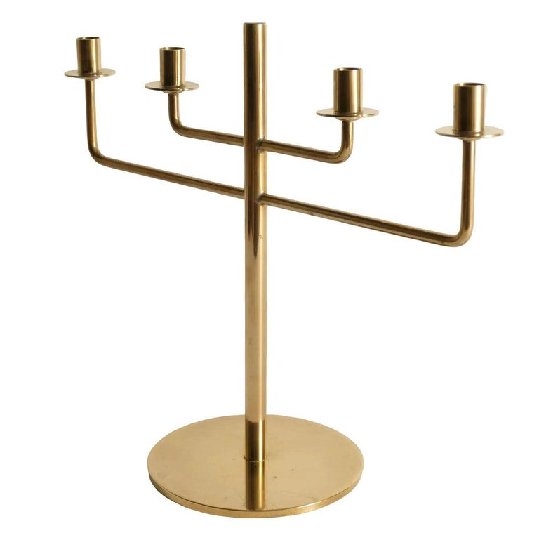 Scandinavian Modern Brass Candle Holder Candelabra by Hans-Agne Jakobsson, Pair