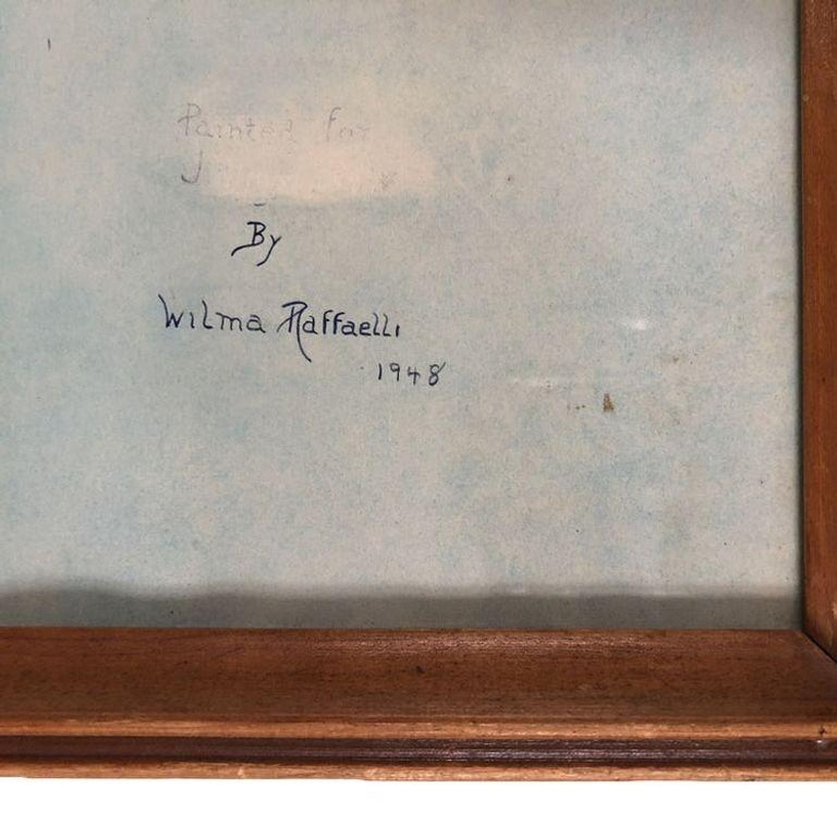 "Lady on Ottoman" Wood Framed Pinup Painting by Wilma Raffaelli, 1948.