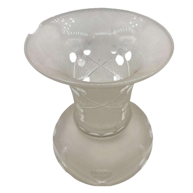 Victorian Wheel Cut Frosted Glass Floral Oil Lamp Fluted Hurricane Shade CHIPPED