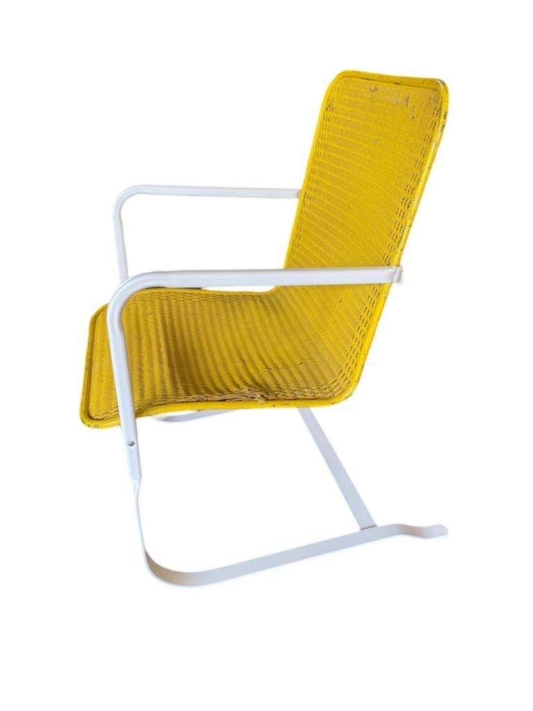 Mid-cenrtury Lloyd Flanders "Loom" Wicker Springer Outdoor Patio Chair, Pair