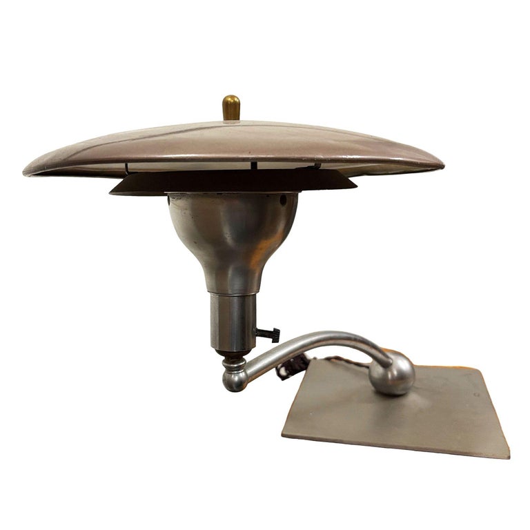Mid-century M.G. Wheeler "Sight Light" Brushed Steel Table Lamp w/ Enamel Shade