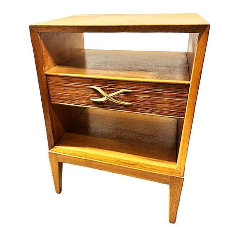Restored Paul Frankl Combed Wood Bedside Table for Brown Saltman, Pair