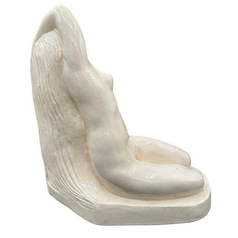 French Art Deco Nude Female Ceramic Sculpture signed by F. Trinque