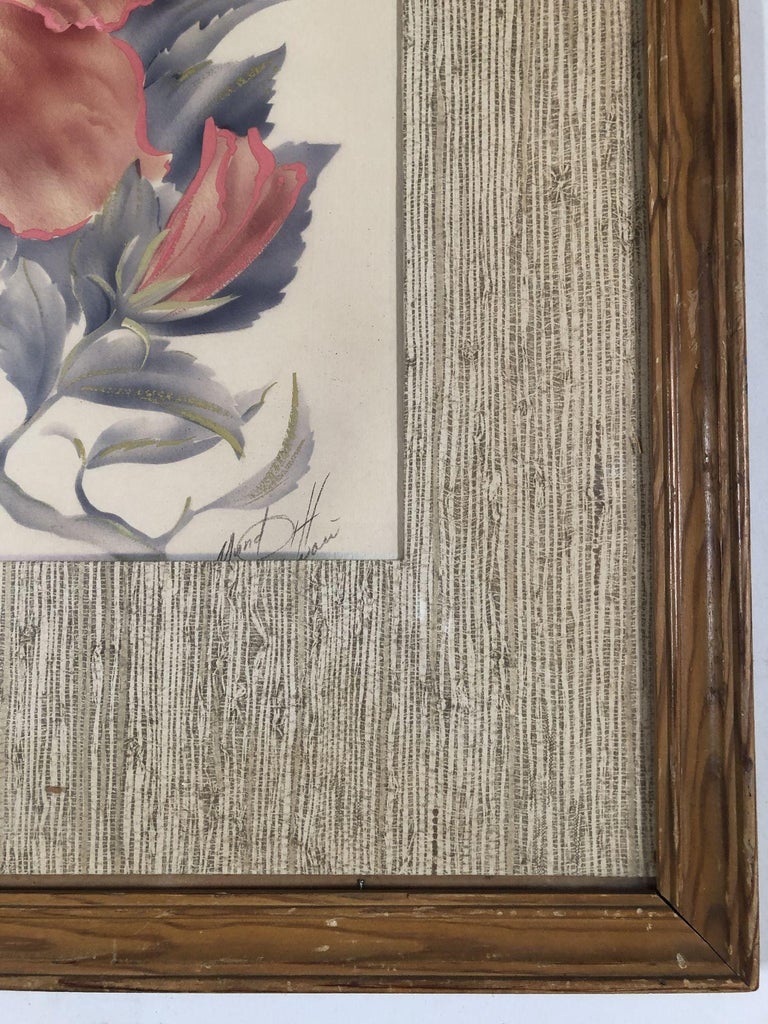 1940 Floral Still Life Original Airbrushed Painting by Ted Mundorff, Pair