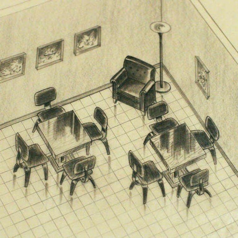 1955 Recreation Room Architectural Rendering by Rucker Fuller