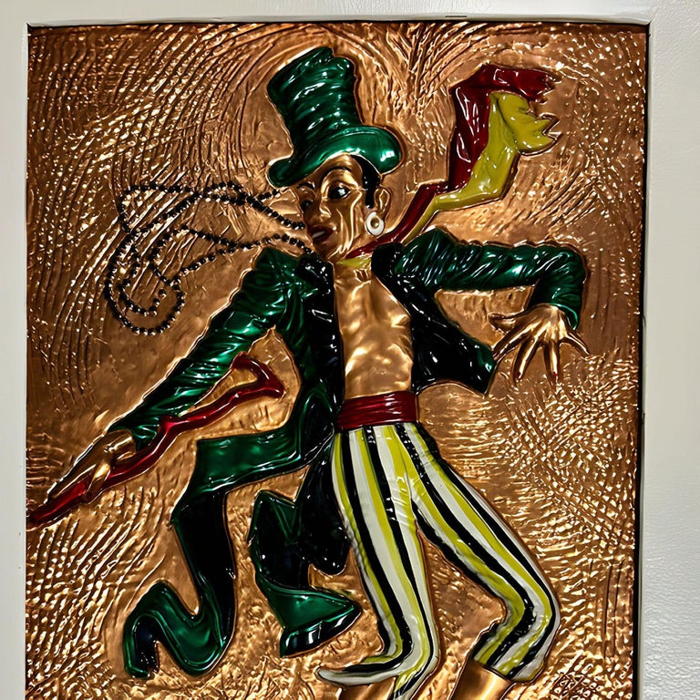 Mid-century Hand Painted Hammered Copper Relief Wall Art Framed, Pair