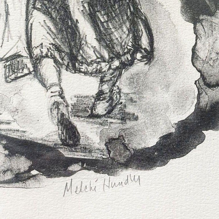 Drawing Hasidic Dancers Judaica Portrait Lithograph by Melchi Hundler 140/150