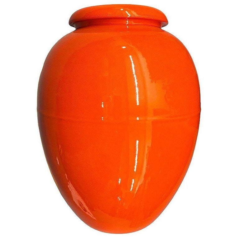Large 15" Orange California Pottery Vase Planter Oil Jar by Bauer Pottery, 1920