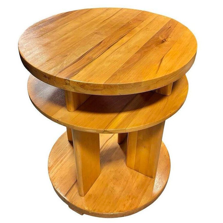 Art Deco 3- Tier Lamp Walnut Side Table By Gilbert Rohde for Brown Saltman