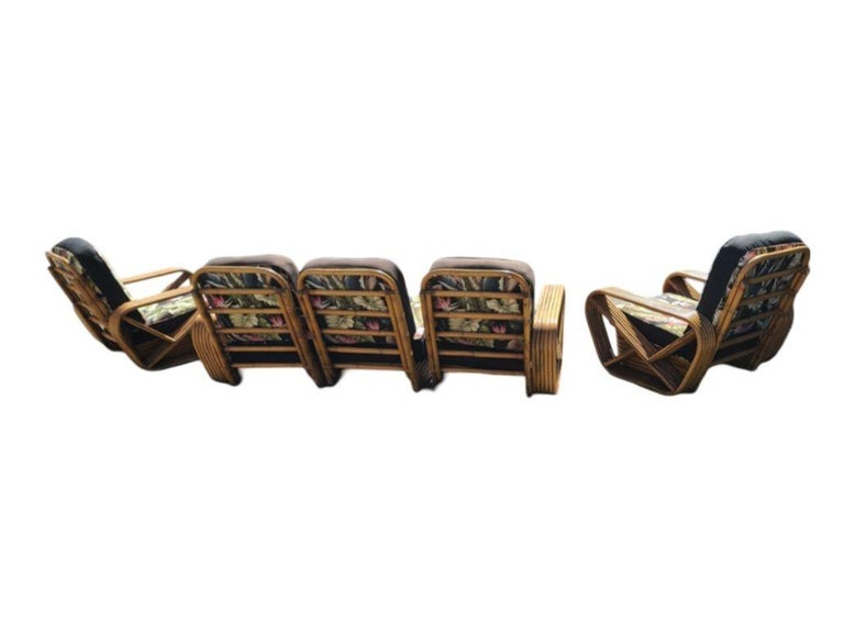 Restored Art Deco Six-Strand Stacked Rattan Sofa and Lounge ChairLiving Room set