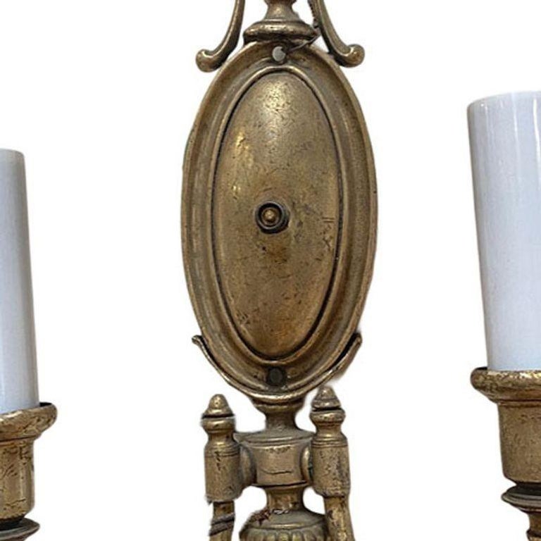 French Empire Style Cast Brass Dual Arm Wall Sconces, pair