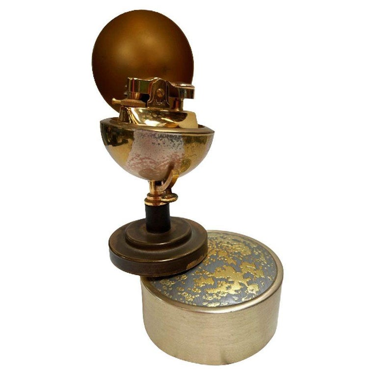 Mid-century Brass Spinning Music Box Globe Desktop Table Lighter by Windmill