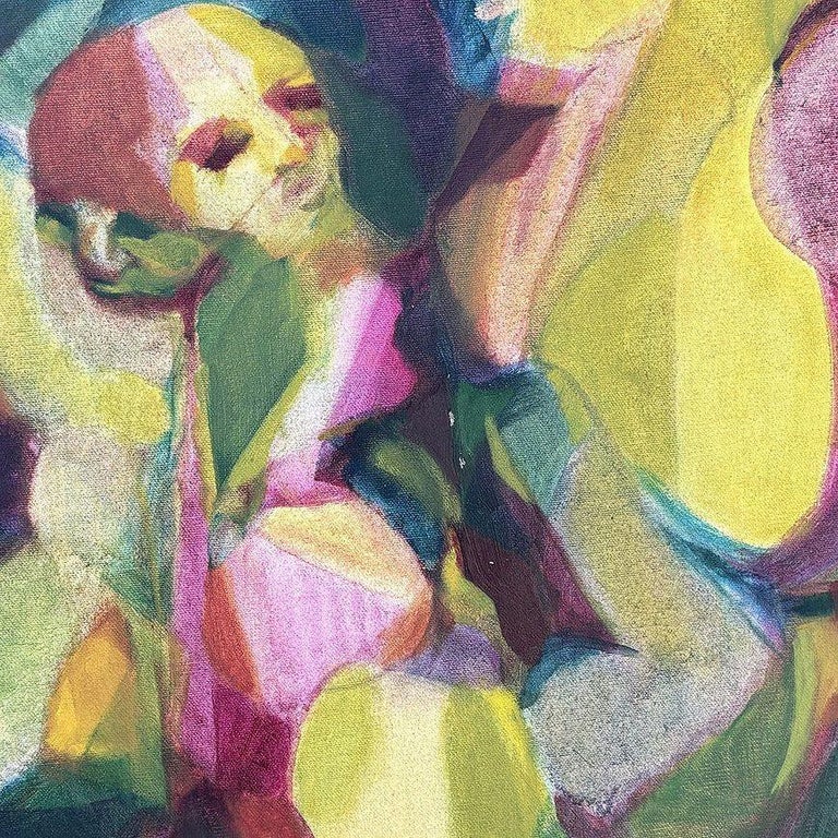 Abstract Expressionist Multi-colored Figures Oil on Canvas Signed Mars