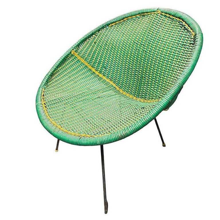 MCM Sam Avedon Styled Iron Outdoor/Patio Saucer Chair w/ Nylon Weaved Seat, Pair