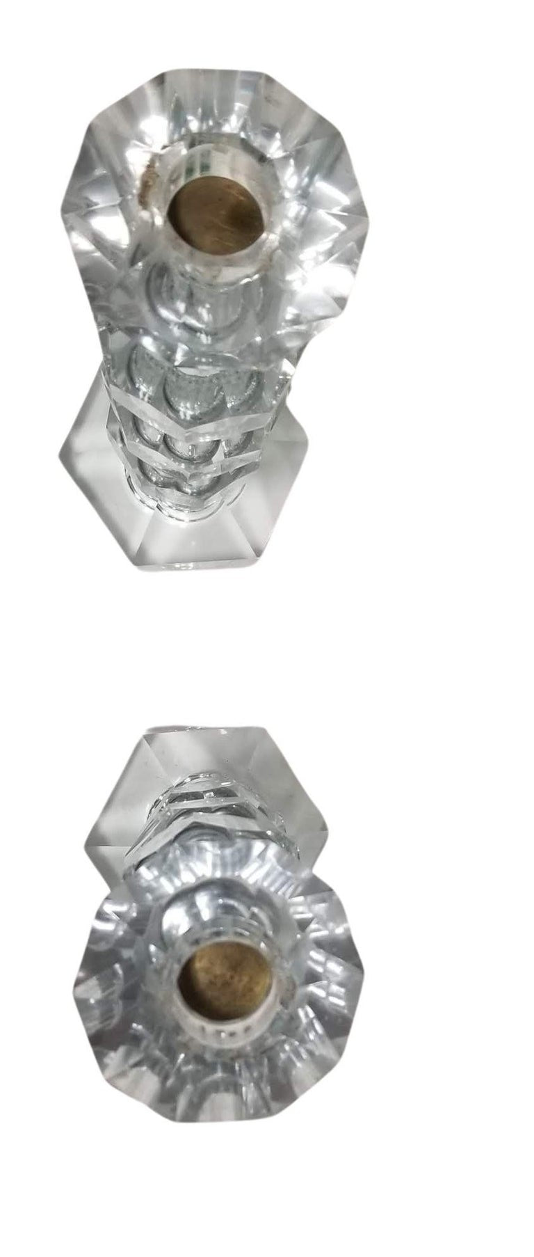 Mid Century Crystal Candlestick Diamond Top - Pair
