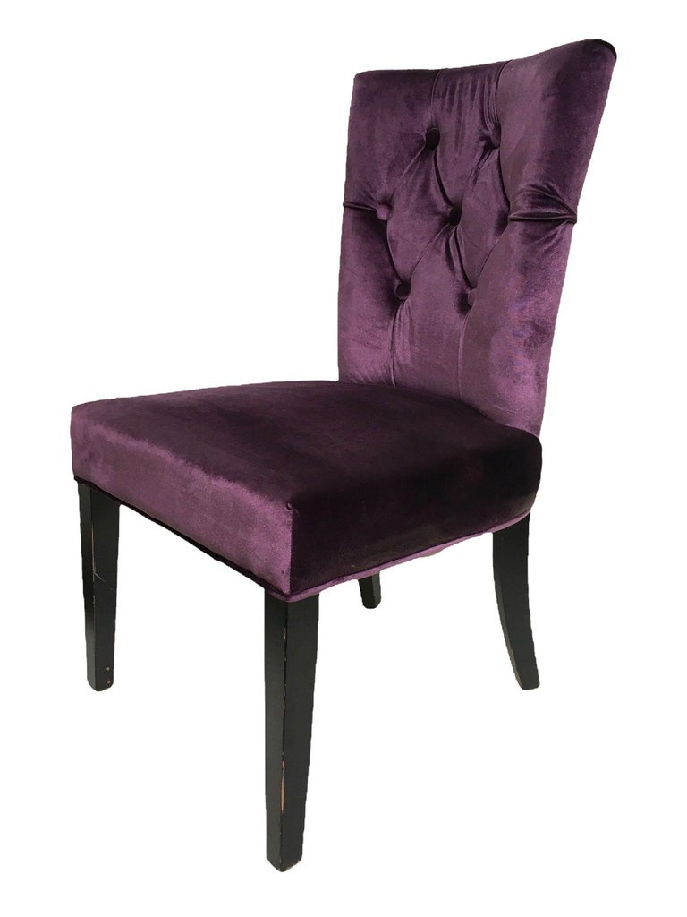 Pair of Vintage Purple Velvet Chairs with Tufted Padded Backrest