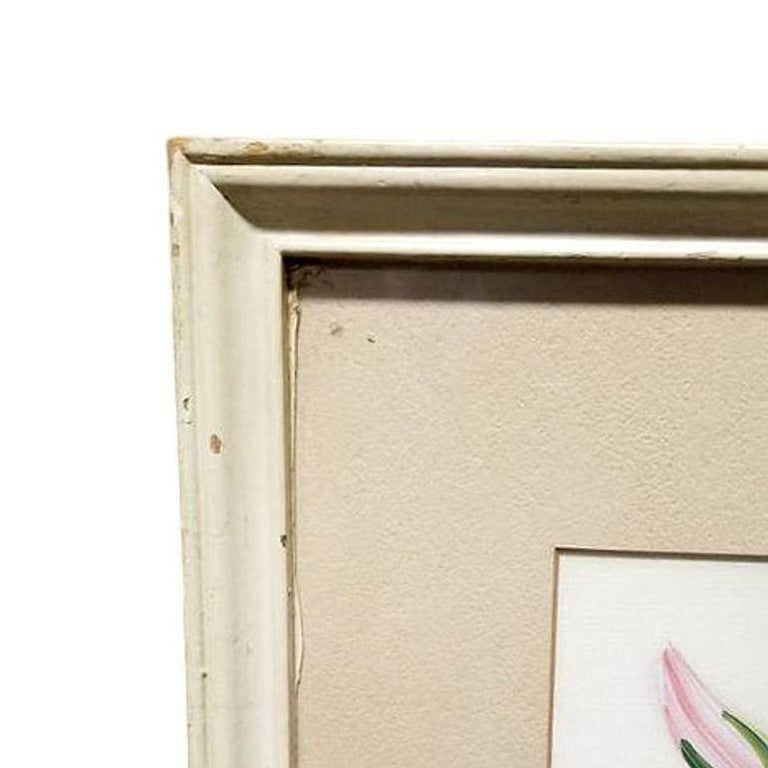 Mid-century Hawaiian Two Lilies Oil Painting on Paper signed E. Wolf, Framed