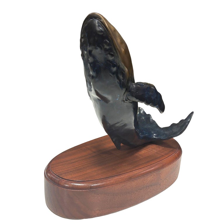 Hand Casted Humpback Whale Bronze Sculpture Mounted on Stand by T.H. Oliver