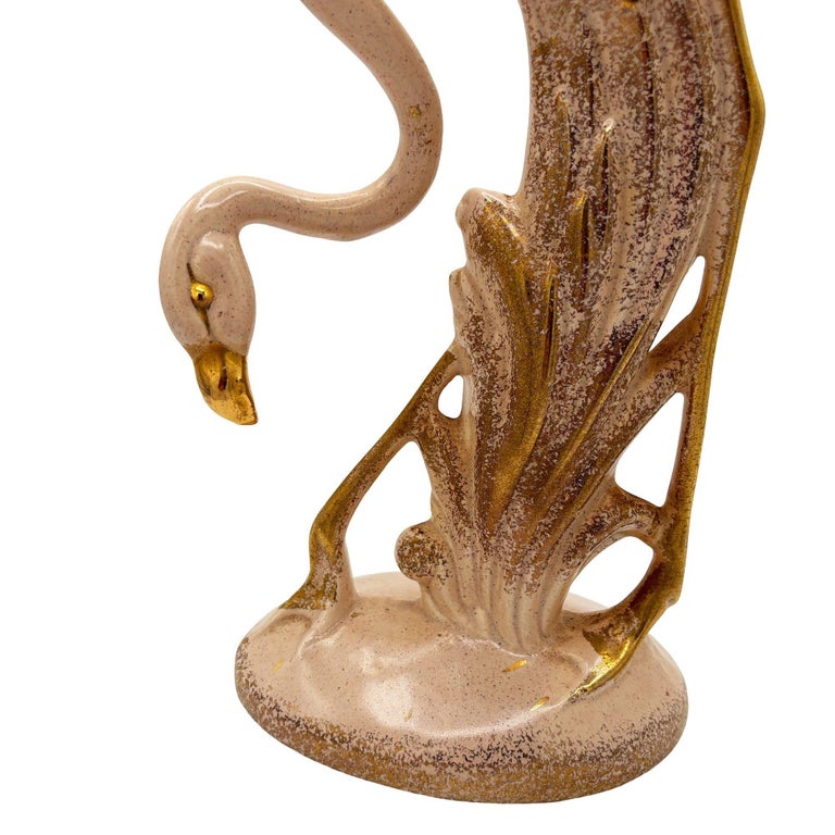 13" Tall Pottery Ceramic Beige Long-legged Flamingo Figurine, 1970