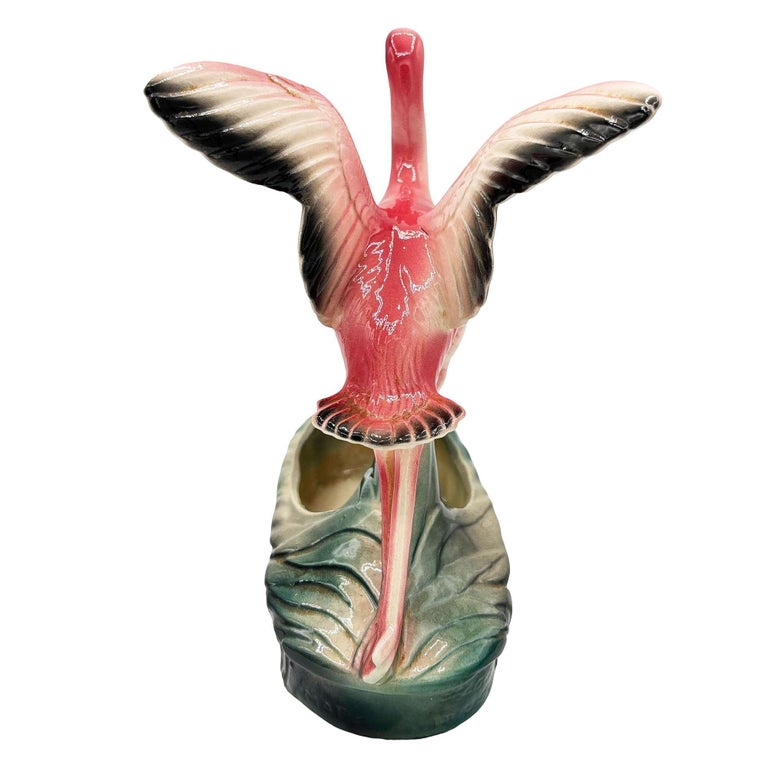 Mid-century California Pottery Ceramic Pink Open Wing Flamingo Table Planter