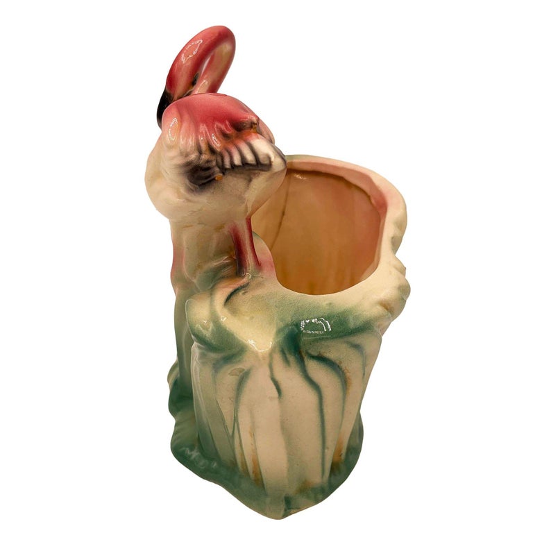 Mid-century Ceramic 445 Pink Flamingo Flower Tabletop Planter by Maddux